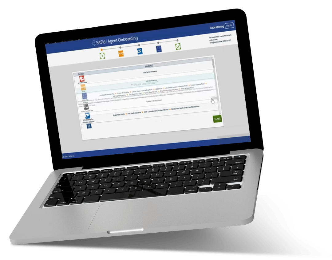 Laptop displaying SASid Onboarding Agents website